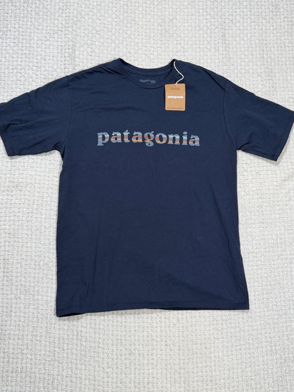 NWT’s Patagonia ‘73 Text Logo Organic Tee New Navy Blue Men’s Small Womens Women
